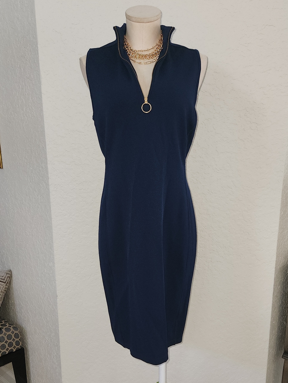 Lauren Ralph Lauren Navy Sleeveless Zip Midi Dress